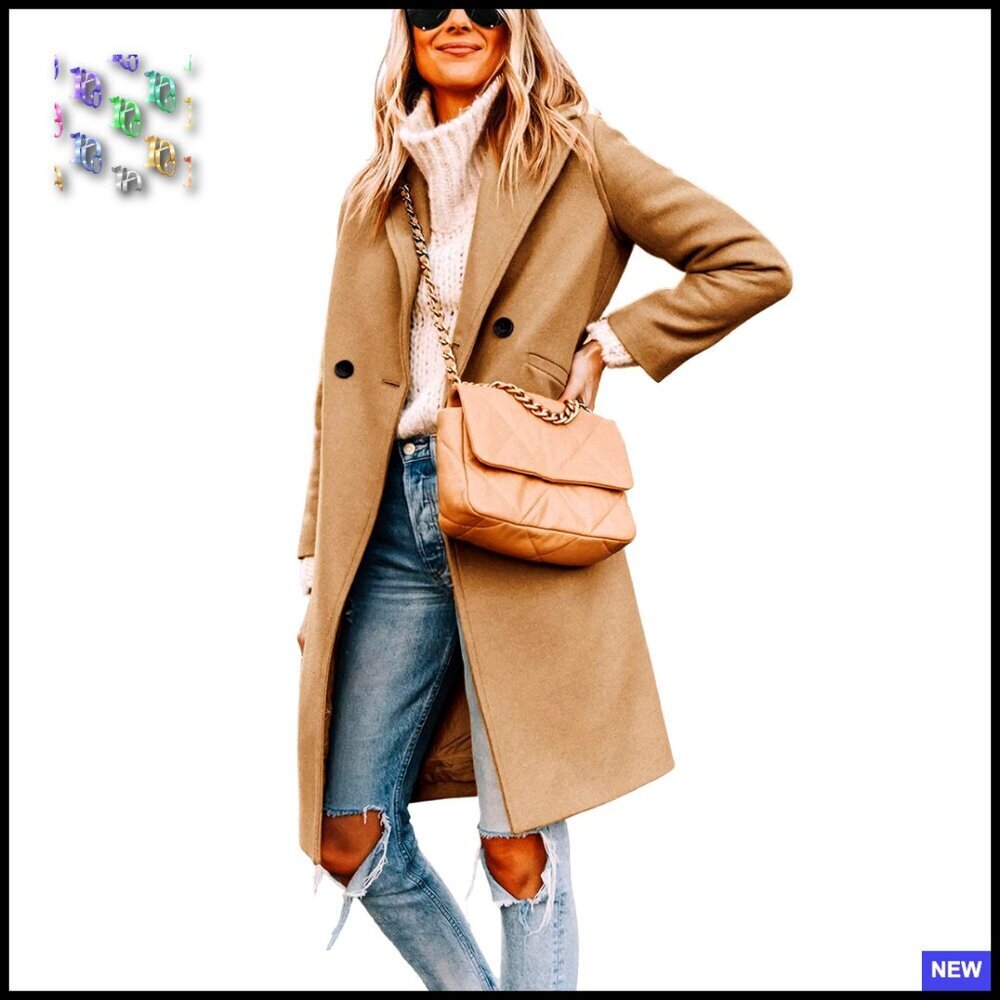 Classic Wool Peacoat Notch Lapel Slim Fit Elegant Winter Coat Long Sleeve